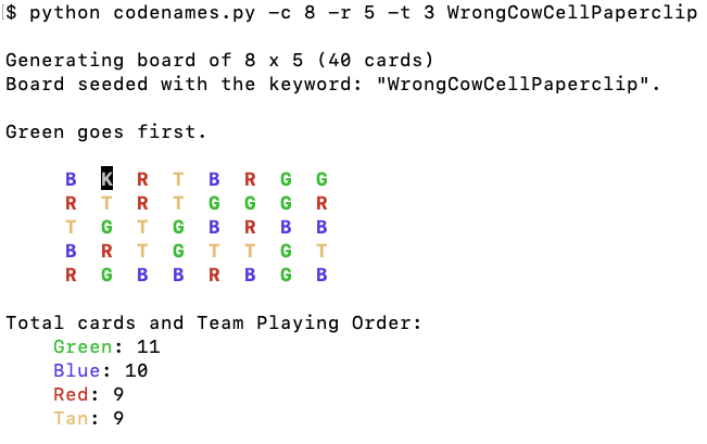 Codenames Script Output